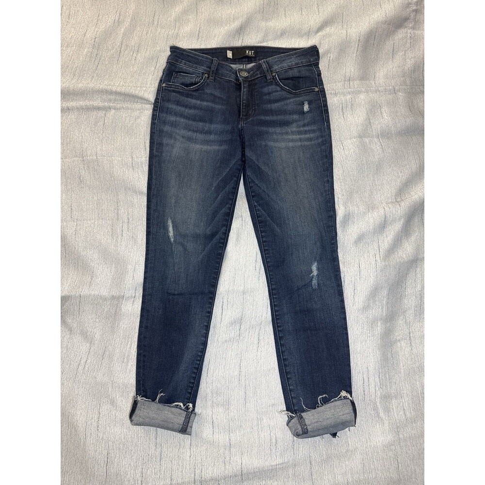 Kut from the Kloth Diana Skinny Jeans Dark Wash Distressed Size 0P Petite